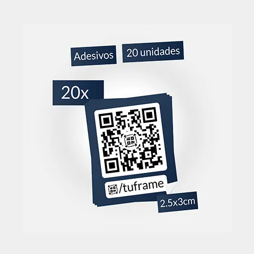 20 Adesivos (2.5x3cm) com TuFrame e QR Code para Acesso o Seu Cartão.