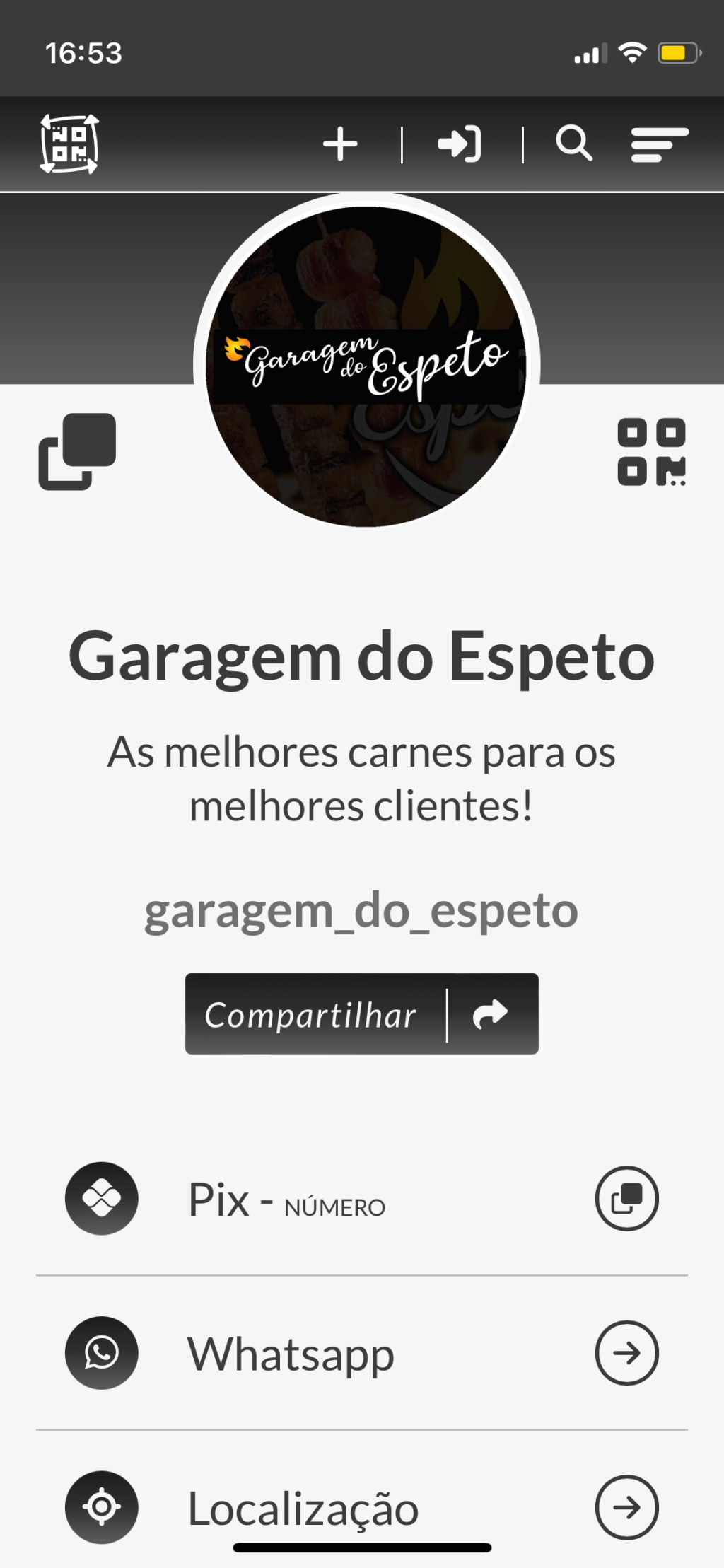 Exemplo do cartão de visitas digital TuFrame